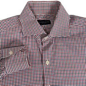 Proper Cloth William Dress Shirt Red Blue Tattersall Check Cotton Mens 15.5 34